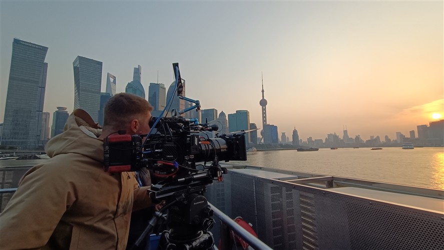 Shanghai Bund skyline shoot with cinema camera setup