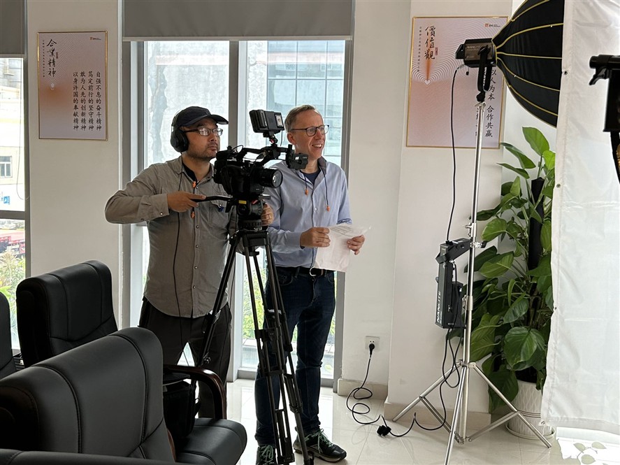 Corporate video production setup in a Shanghai office